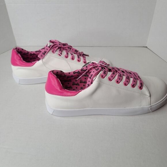 10W Barie Logo Pink White Lace Up Sneaker Lined Barbie Extra Wide Width Torrid - Picture 6 of 11